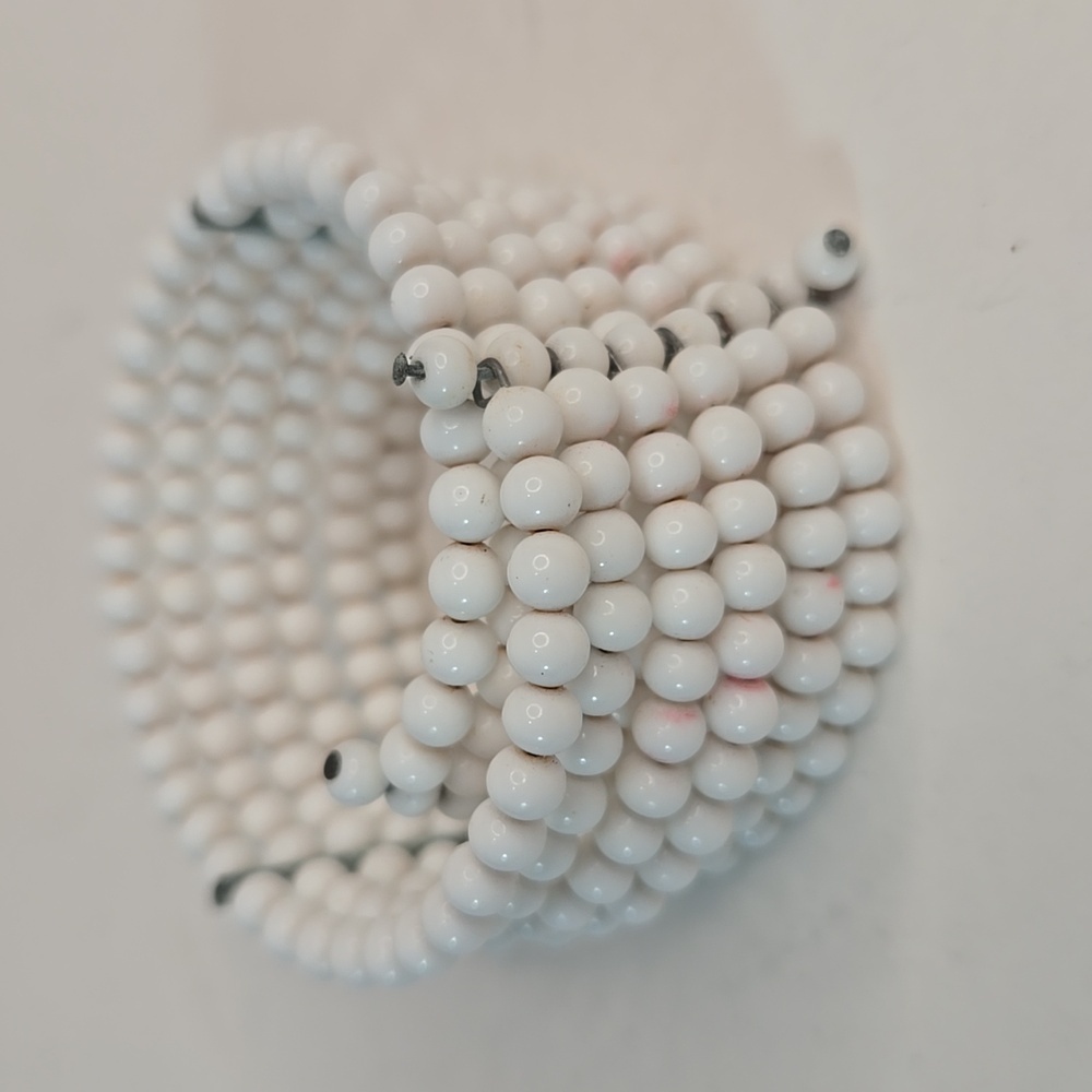 Vintage Retro MCM White Milkglass Wired Beaded Wrap Cuff Bracelet - Picture 4 of 6